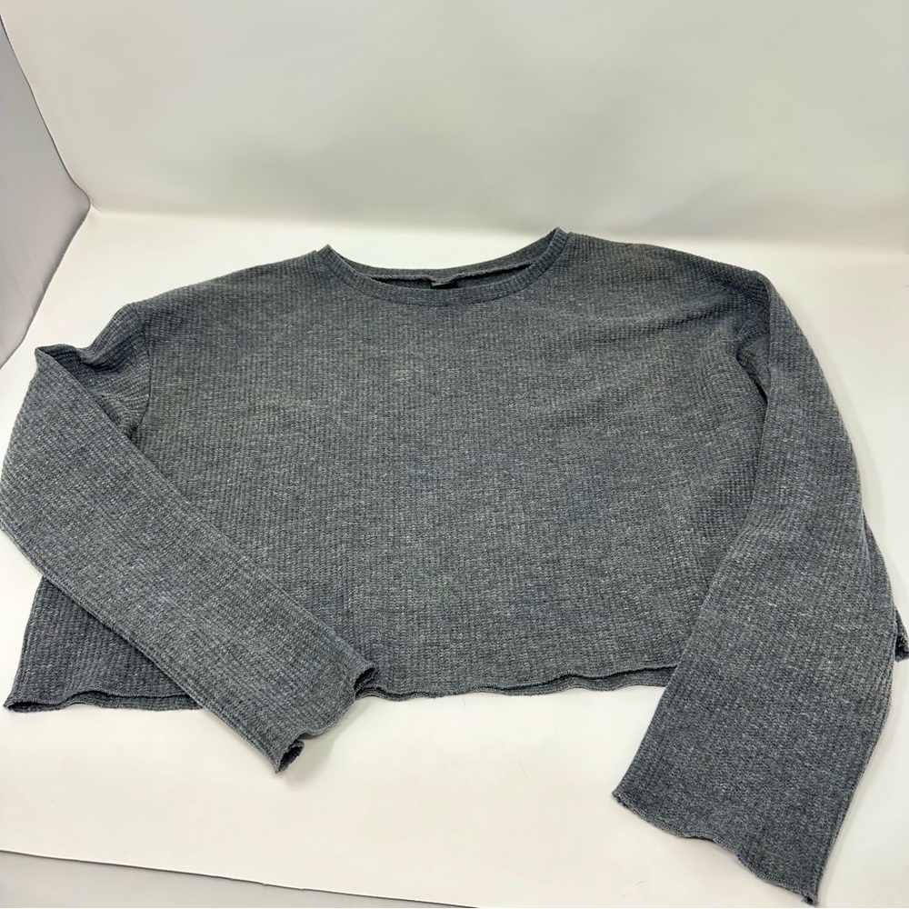 Solid Grey Long Sleeve Crop Sweater in EUC